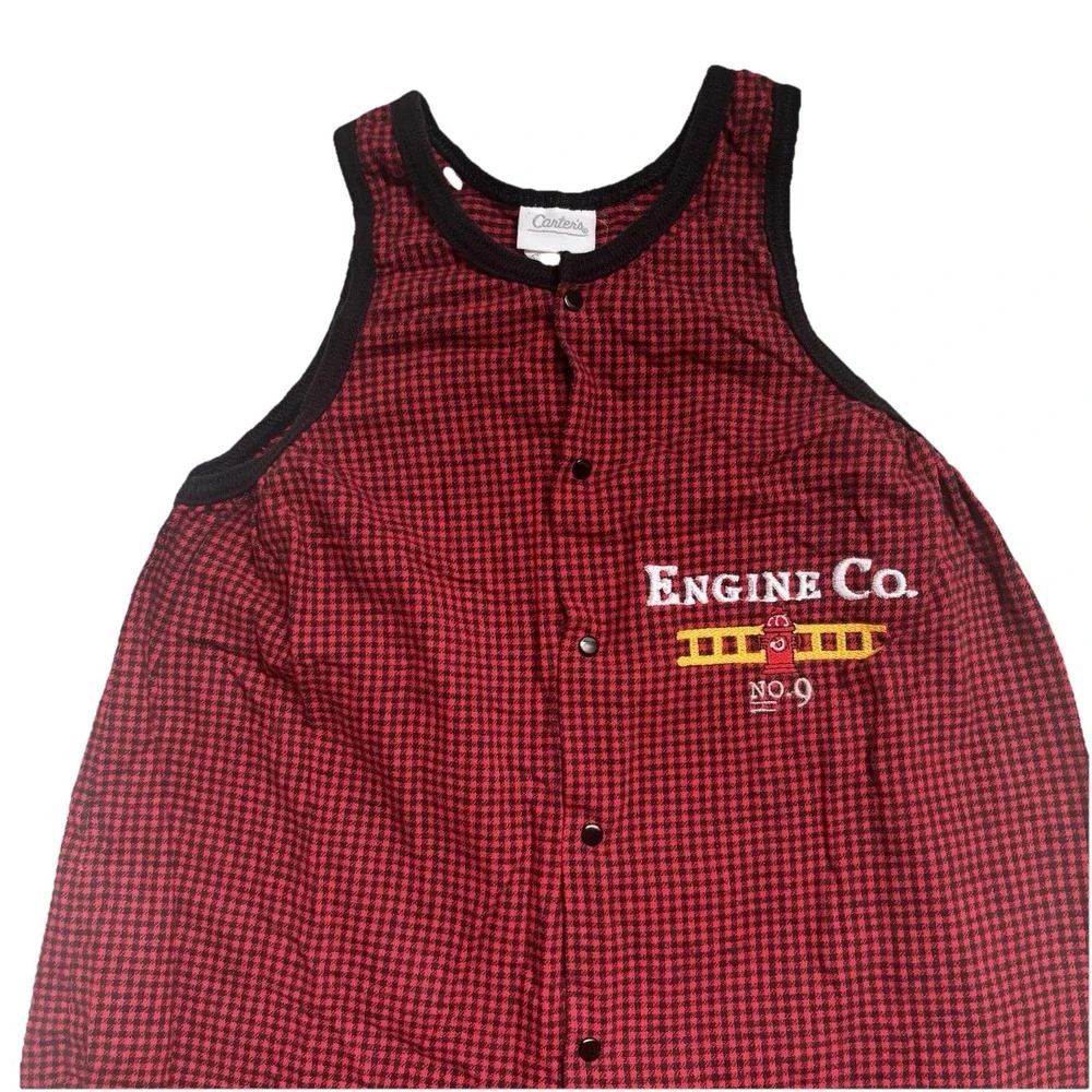 Vintage Carters Toddler Red Black Buffalo Plaid Engine Co Jumpsuit Size 4T‎